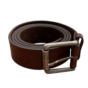 Calvin Klein Jeans Brown Genuine Leather Belt Silver Buckle Size 40